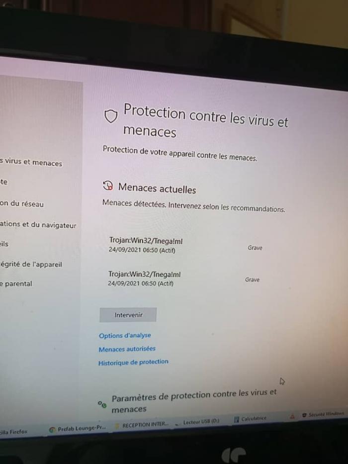 Capture d'écran de la détection de Trojan:Win32/Tnega!ml par Microsoft Defender